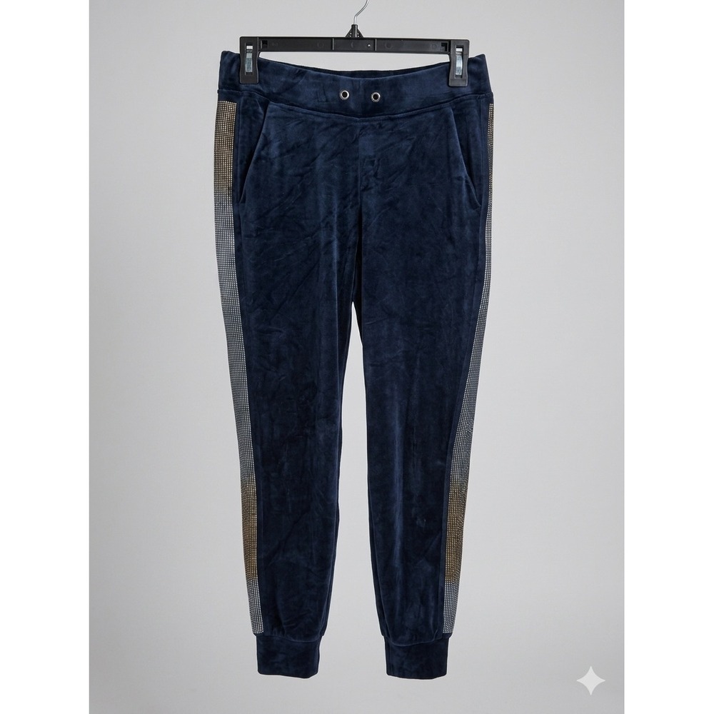 Juicy Couture Joggers Women S Navy Velour Rhinestone Side Stripe Track Pants
